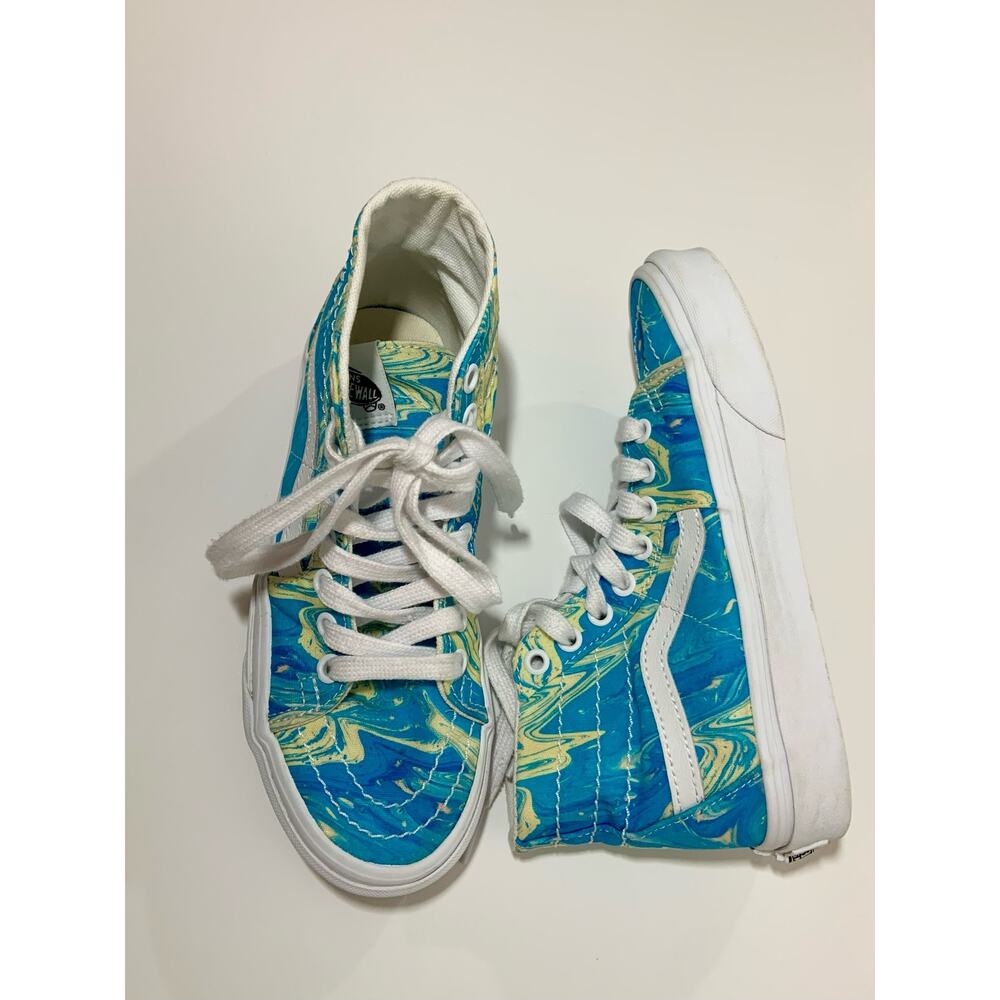 Vans High Top Skate Shoes Blue Yellow Swirl Wmz Size 5 Mens 3.5 Worn Once - Picture 4 of 10
